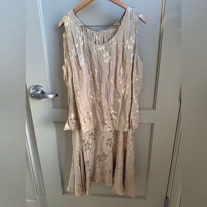 Y2K Spencer Alexis Vintage Beige Floral Gold Metallic Two Piece Skirt Top Set XL